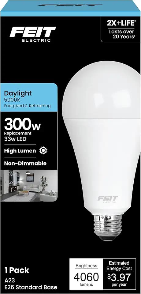 Feit Electric A23 LED Light Bulb, 300W Eq, Daylight White