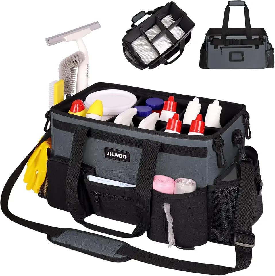 JKAOO Large Wearable Cleaning Caddy Bag with Handles, Gray