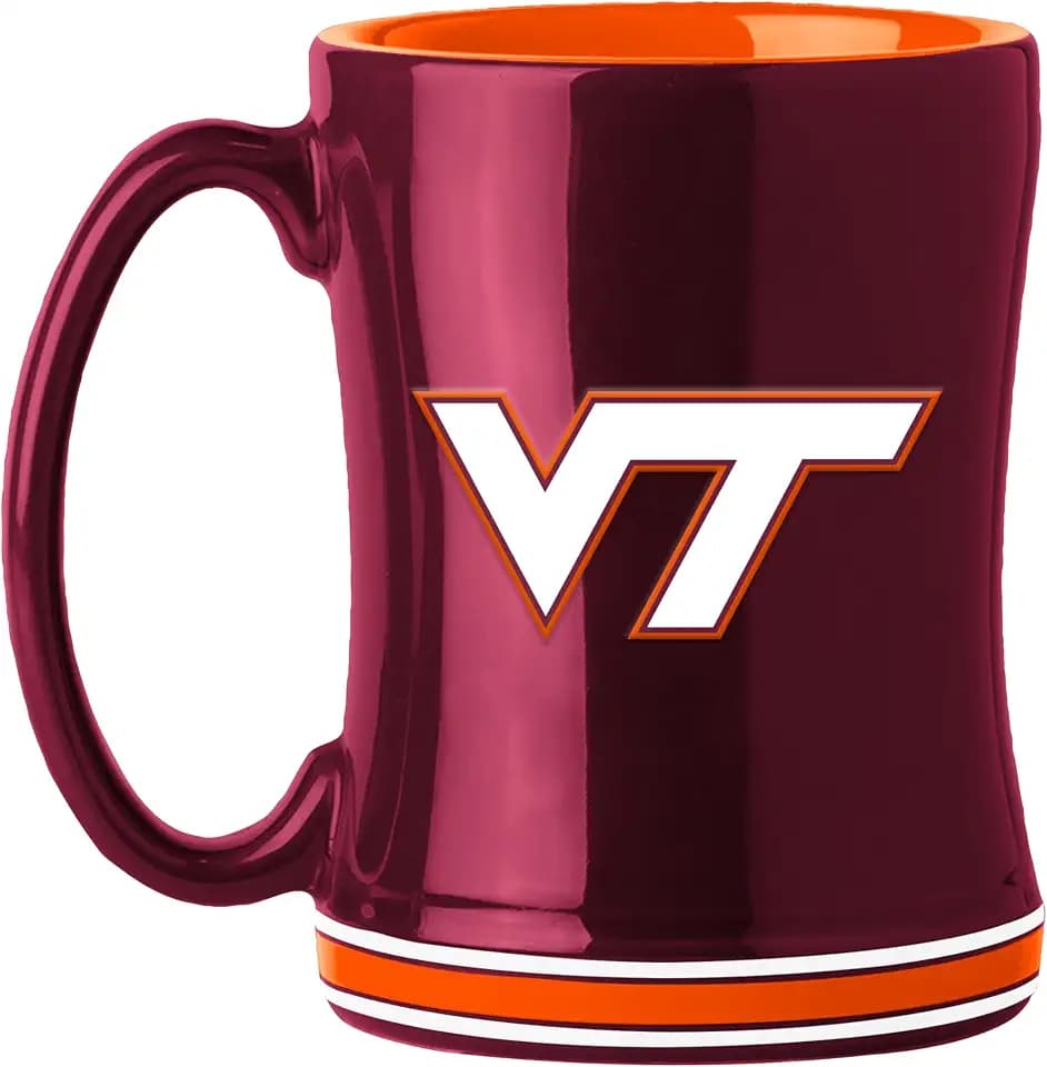 Logo Brands NCAA Virginia Tech Hokies 14 oz Relief Coffee Mug - Officially Licensed Mug, Sculpted 3D Logo and Team Colors – Comfortable Handle and Glossy Finish for College Sports Fans