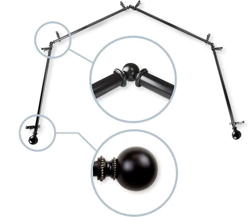 13/16" Jodi 4-Sided Bay Window Curtain Rod - Black