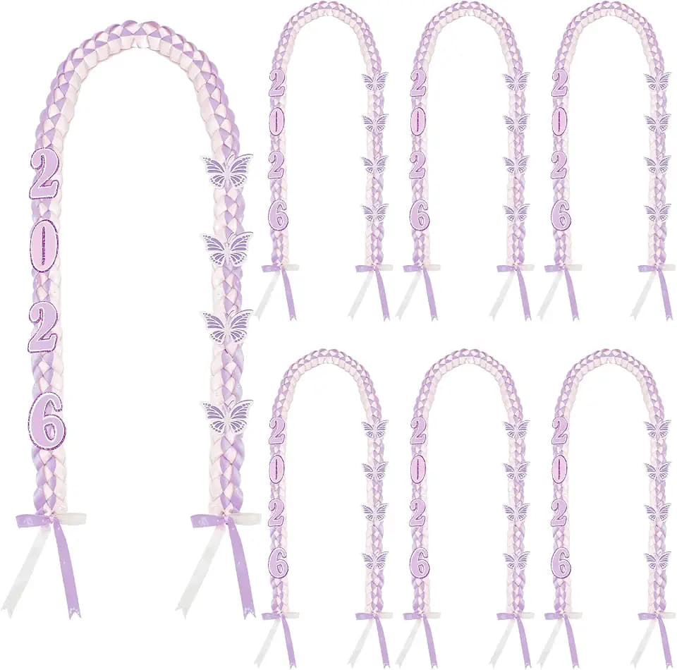 Mindsoft 6 Pack Grad Lei 2026 Braided Necklace, Purple, Basic Number