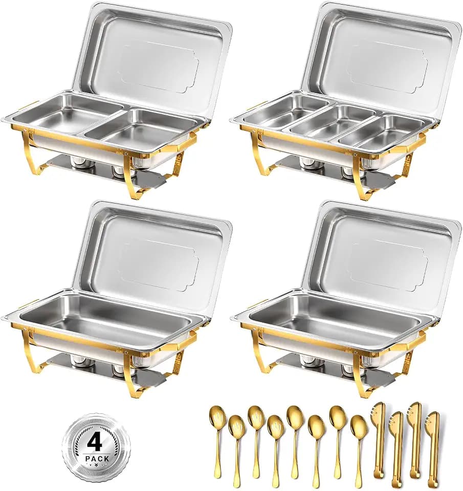 Chafing Dishes for Buffet, 8 Qt Food Warmers 4 Pack 7 Pans Half Gold
