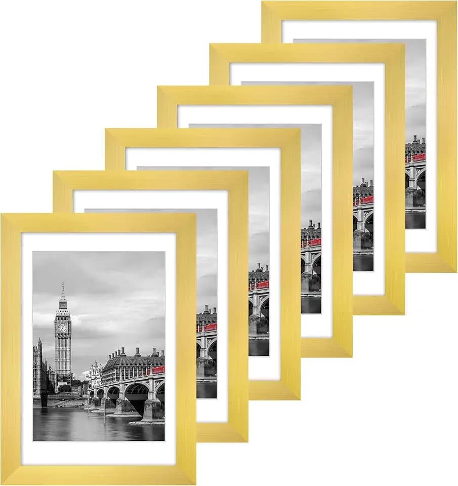 Fixwal 4x6 Picture Frame Set of 6 with Plastic Cover, PVC, Gold