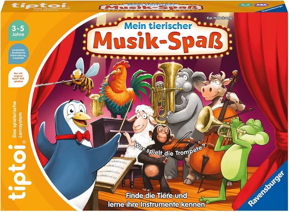 Ravensburger tiptoi Spiel 00169 Mein tierischer Musik-Spaß, Lernspiel für 1-4 Kinder von 3-5 Jahren