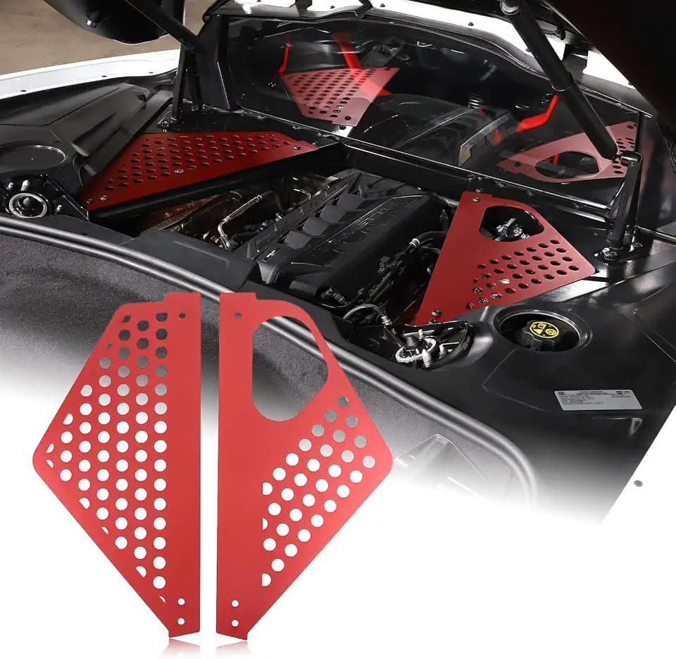 for C8 Corvette Accessories Engine Bay Panel Cover Trim, Aluminum Rear Engine Covers Left Right Engine Case Guards Compartment Filler Protector Compatible with Corvette C8 Stingray 2020-2025 (Red/A)