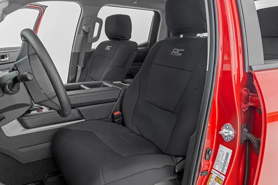 Rough Country Neoprene Seat Covers for Toyota Tundra Crew Cab (2022-2025) w/No Rear Cup Holder - Waterproof & UV Resistant, Foam Padded, Front & Rear Seat Cover Set