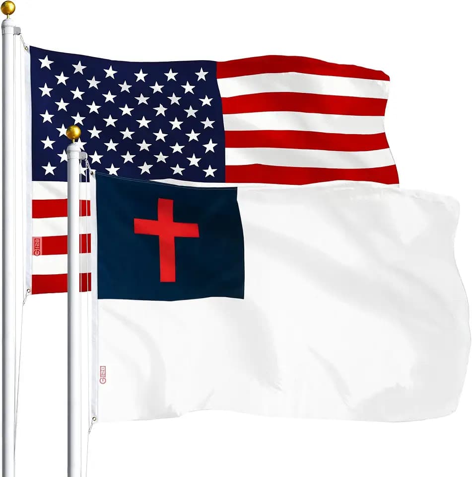G128 Combo Pack: USA American Flag 3x5 Ft 75D Printed Stars & Christian Flag 3x5 Ft 75D Printed