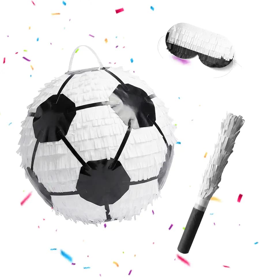 Relaxdays Pinata Fußball, Set mit Stab & Maske, weiß-schwarz