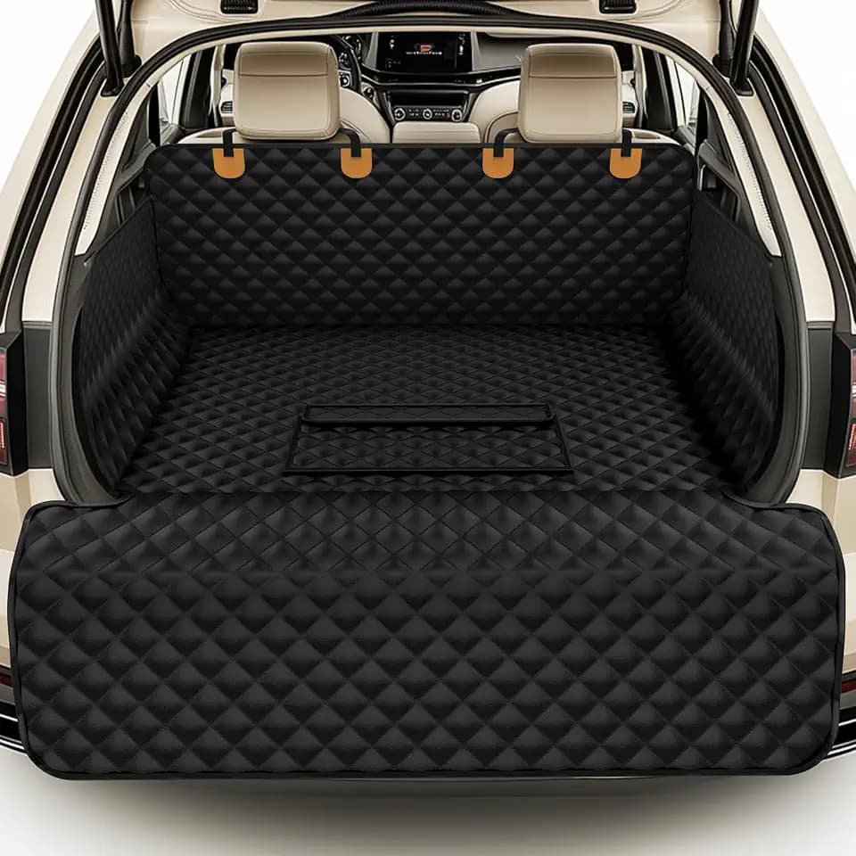 Waterproof SUV Cargo Liner for Dogs - Pu Leather Pet Car Seat Cover Protector with Bumper Flap, Non-Slip Backseat Mat for SUVs, Sedans, Vans Trunk | Easy Clean, Scratch Resistant (Black, Extra Large)