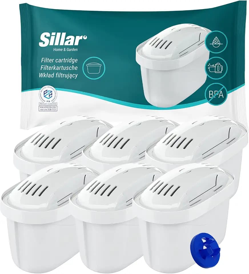 Sillar Wasserfilter Kartuschen kompatibel mit BRITA Maxtra+, Marella, Aluna, Elemaris – 6er Pack, Aktivkohle & Ionenaustauscher, BPA-frei, reduziert Kalk und Chlor, für sauberes Trinkwasser