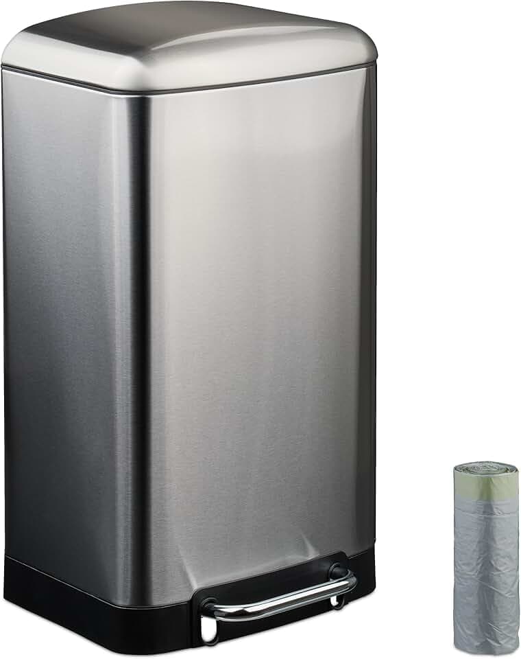 Relaxdays Mülleimer Küche, 30 L, Fingerabdruckschutz, silber