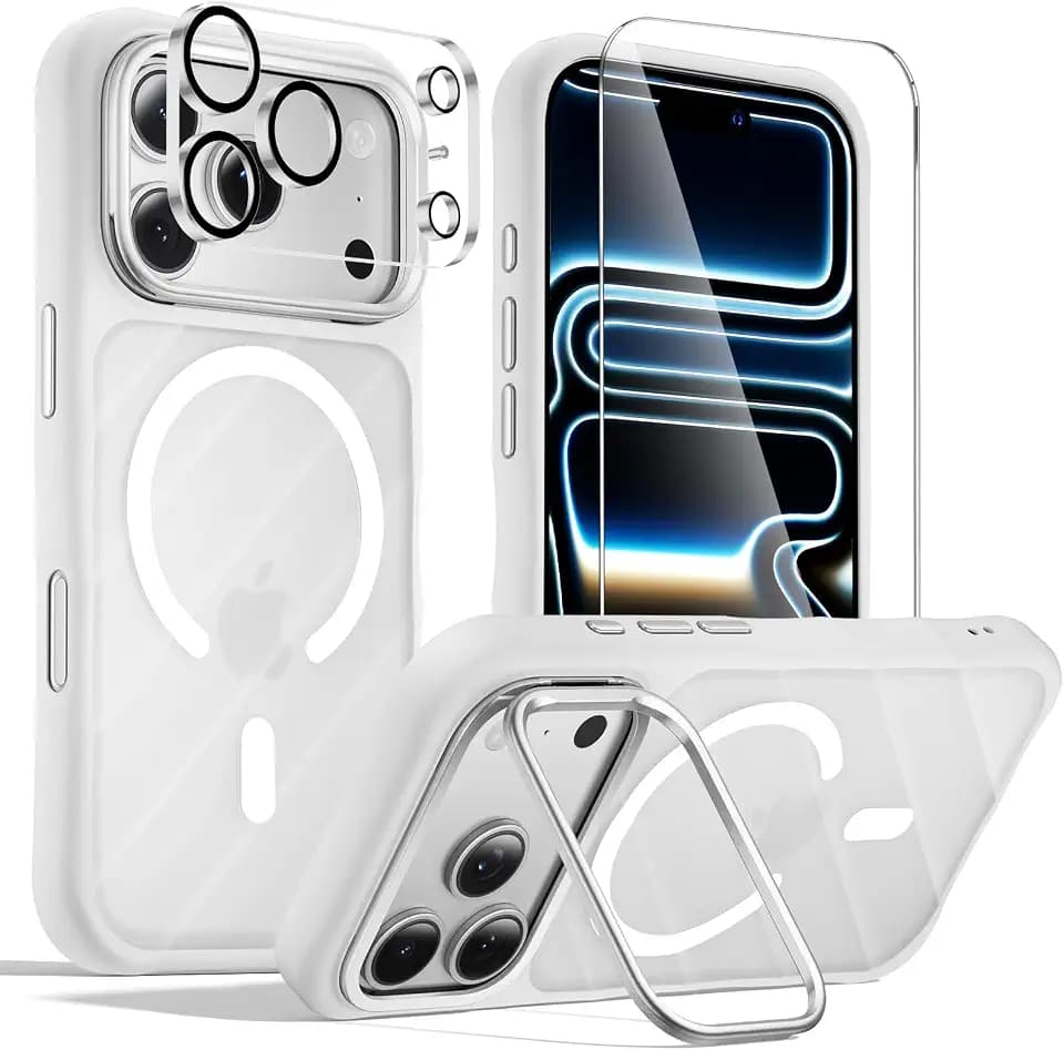 Tigowos 3-in-1 for iPhone 18 Pro / 17 Pro Case with Camera Stand (Silver)