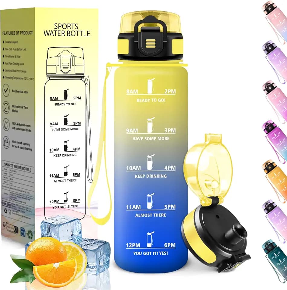 HoneyHolly Trinkflasche Kinder, 500ML, Trinkflasche Kohlensäure Geeignet, Wasserflasche, Wiederverwendbar Mit Zeitskala, Trinkflaschen Sport für Laufen, Radfahren, Arbeiten, Schule, Fitnessstudio