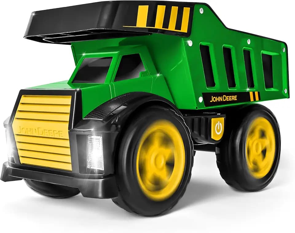 John Deere 16" Steel Dump Truck, Realistic Lights & Sounds, Heavy Duty Metal Truck Bed, Extra Large Wheels, Rugged Construction Vehicle Toy for Kids, Ages 3+, Indoor and Outdoor Play