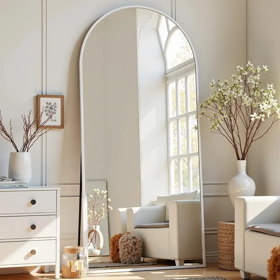 Dewfig Arched Full Length Mirror, 57"X20" Large Full Body Mirror, White