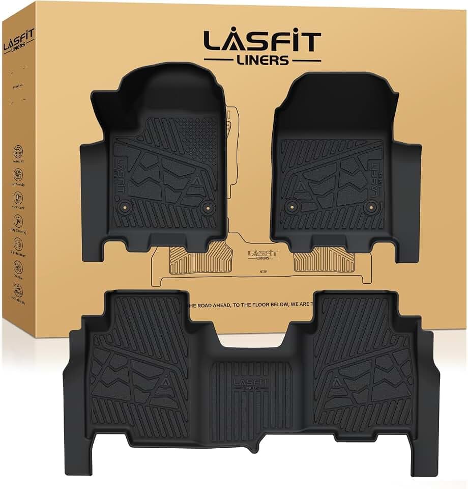 LASFIT Floor Mats for Chevrolet Chevy Silverado EV & GMC Sierra EV 2024-2026 (Fit Multi-Flex Midgate, Not Fit Without Multi-Flew Midgate), All Weather TPE Custom Fit Floor Liners