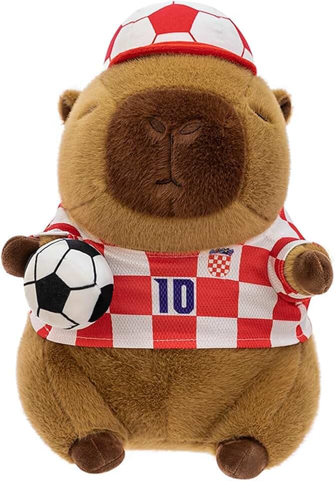 Capybara Plüschtier Fußball Cartoon Tier Kuscheltier, Niedlicher Plushie Puppen, Kreativ Capybara Fußball Plüschtier Plüsch Kissen Geschenke Für Jungen Mädchen (25cm)