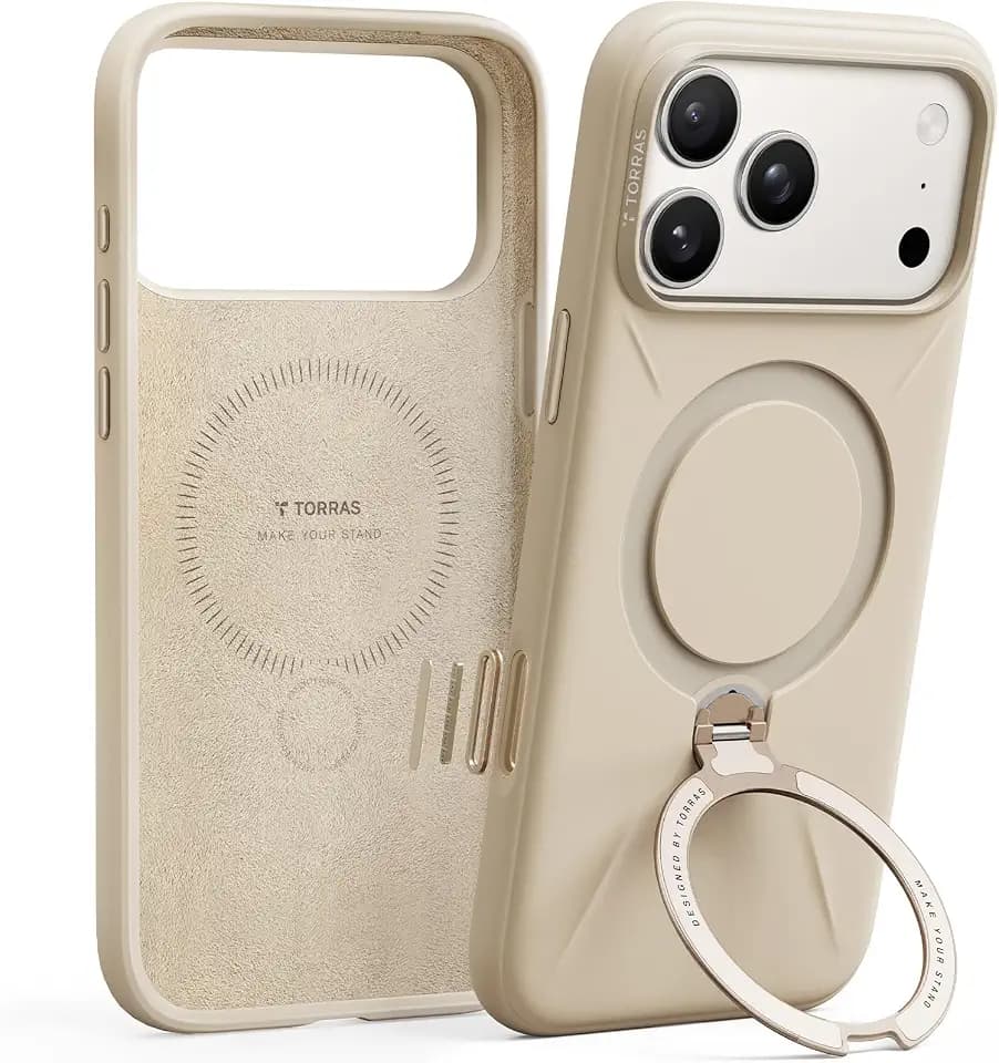 TORRAS Q3 Silicone for iPhone 17 Pro Max Case Magnetic Stand Dune Beige