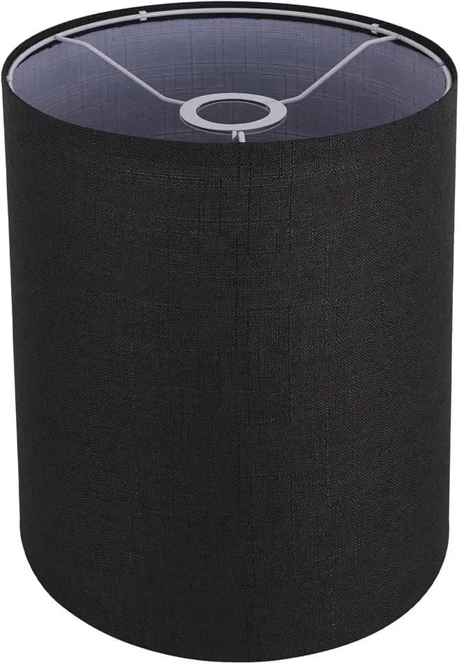 Black Linen Tall Drum Lampshade, 10" Top x 10" Bottom x 13" High Lamp Shade, Lamp Shade Replacement for Table and Floor Lamps, Pendant Light, Handcrafted Lampshade, Easy Assembly