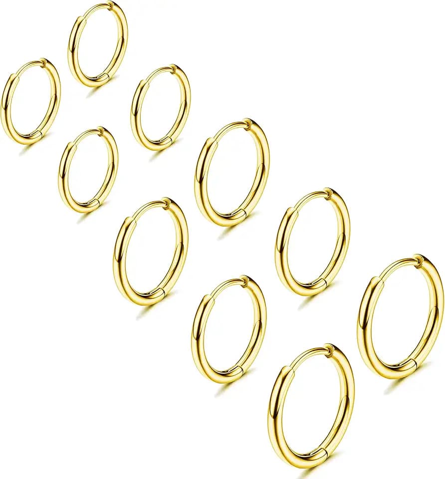 Gokeey 316L Surgical Stainless Steel Small Gold Silver Hoop Earrings for Women Men,Hypoallergenic Cartilage Helix Earrings for Sensitive Ears,Cute Conch Rook Tiny Huggie Hoops Earring Set for Multiple Piercing Jewelry Gift 6mm-12mm