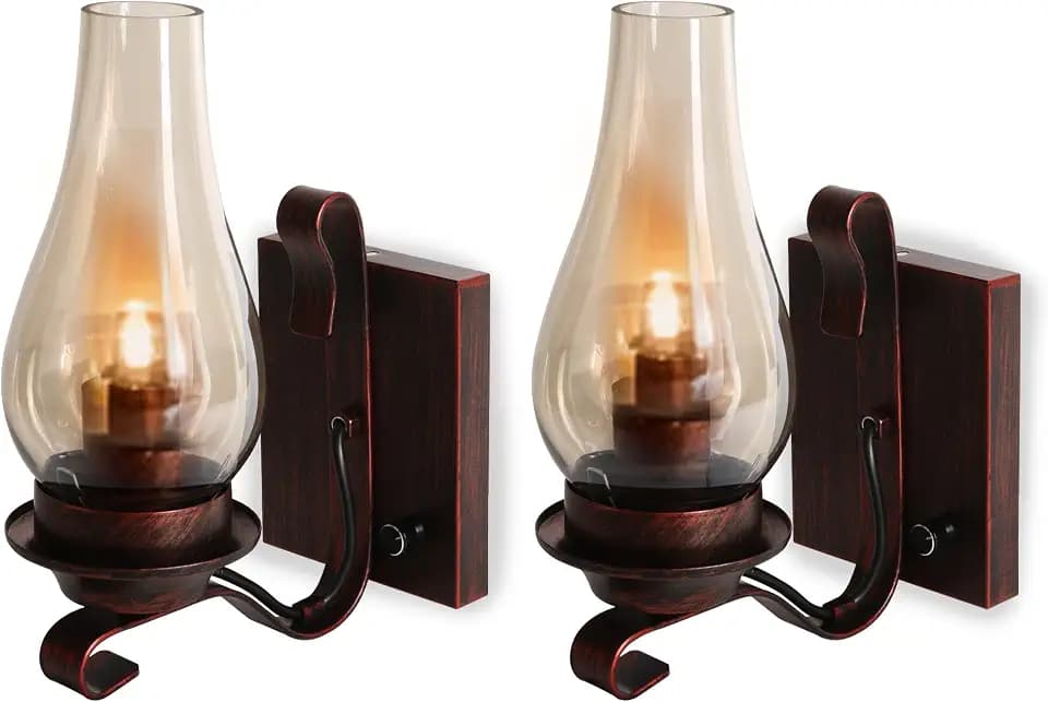 Wall Sconces Plug in Set of 2 Dimmable Rustic for Living Room