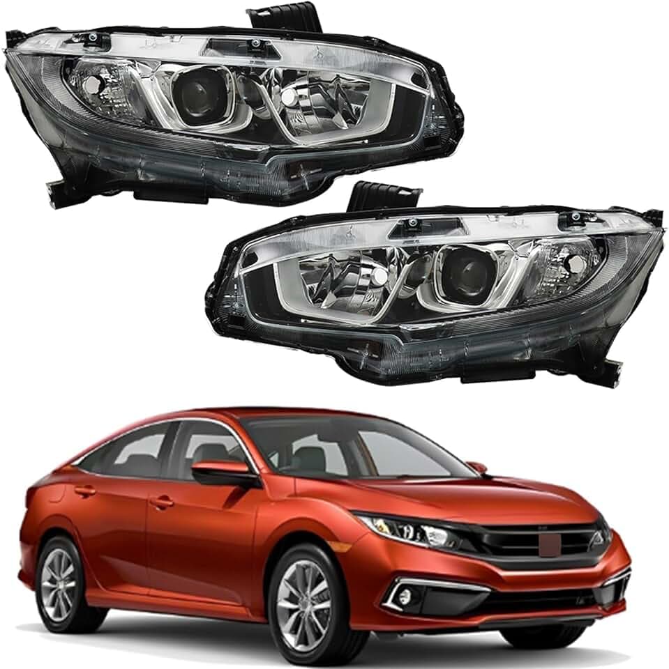 labwork Headlights Replacement for Honda Civic 2016-2020 (Factory Halogen) Front Head Lamps Headlights Pair Left+Right Side (Passenger Driver Side)