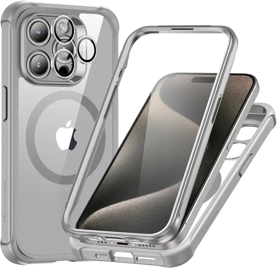 ESR for iPhone 15 Pro Case with Screen Protector, Clear Grey