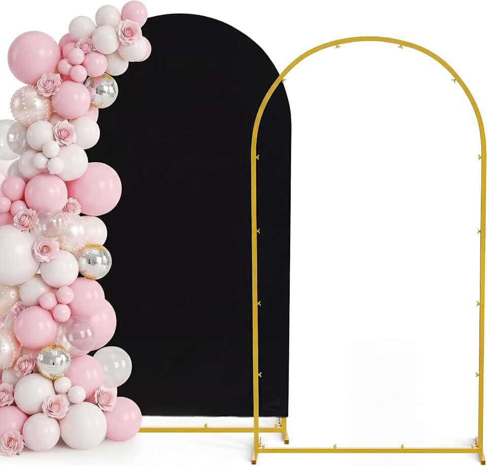 8FT Metal Arch Backdrop Stand and Cover Set, Black