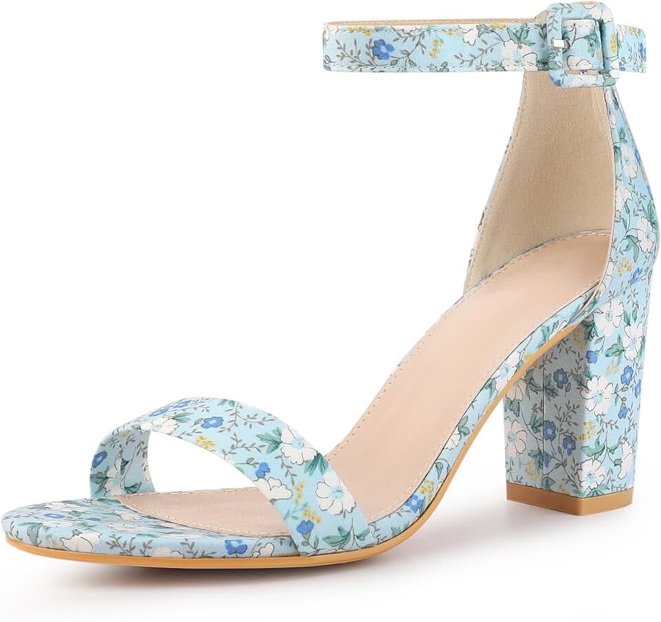 Allegra K Women's Floral Print Open Toe Block High Heels Summer Sandals