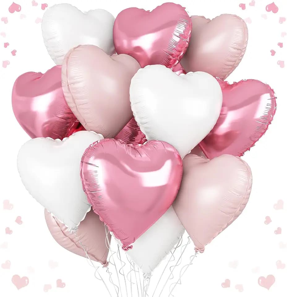 Pink White Heart Balloons, 18 Inch Baby Pink and White Heart Shaped Balloon