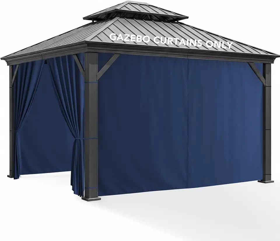 Gazebo Curtains Outdoor Waterproof with Zipper, 4-Panel, Navy