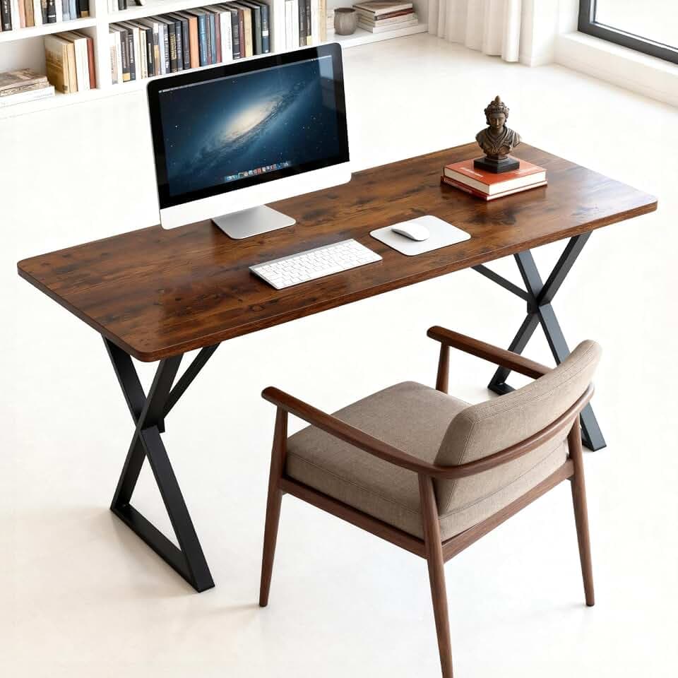 SMILHELTD Heavy Duty Office Desk 47.2" 800 lbs Capacity No Wobble Brown