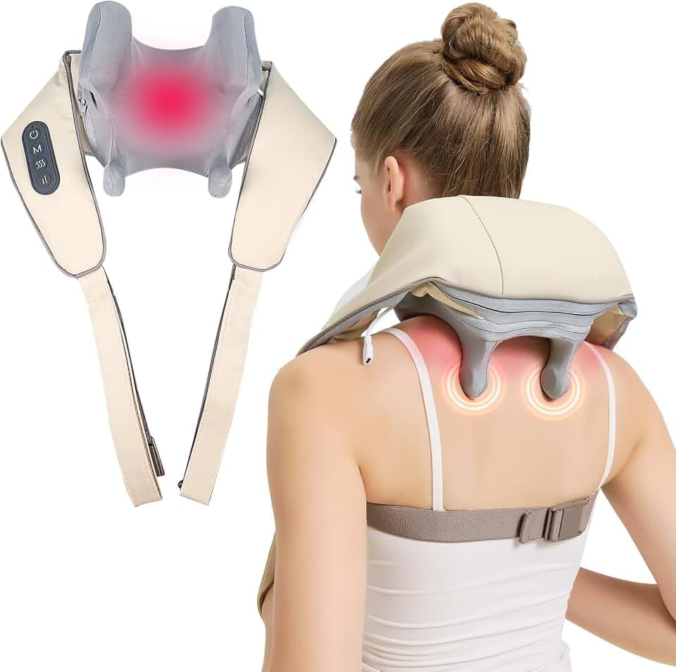 4D Wireless Deep Tissue Kneading Neck Massager with Heating Function, Shiatsu and Shoulder Massager Pillow.t65