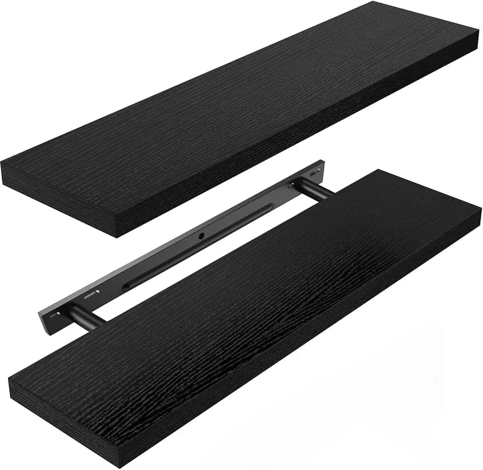 Amada 24 Inch Floating Shelves with Invisible Brackets, Set of 2, Black