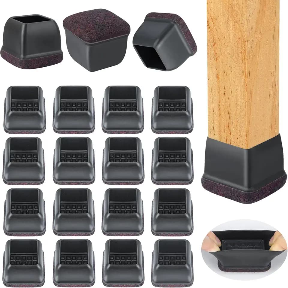 16 Pcs Square Silicone Chair Leg Floor Protectors, Thick & Durable