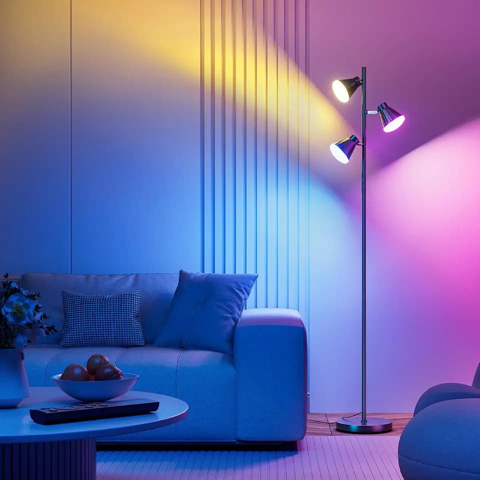 SIBRILLE RGB Stehlampe Wohnzimmer,36W 2500LM Moderne LED Stehlampe Dimmbar mit Fernbedienung & Berührung 3000K-6500K, 3-Licht Leselampe Deckenfluter LED für Wohnzimmer Schlafzimmer Büro Hotel