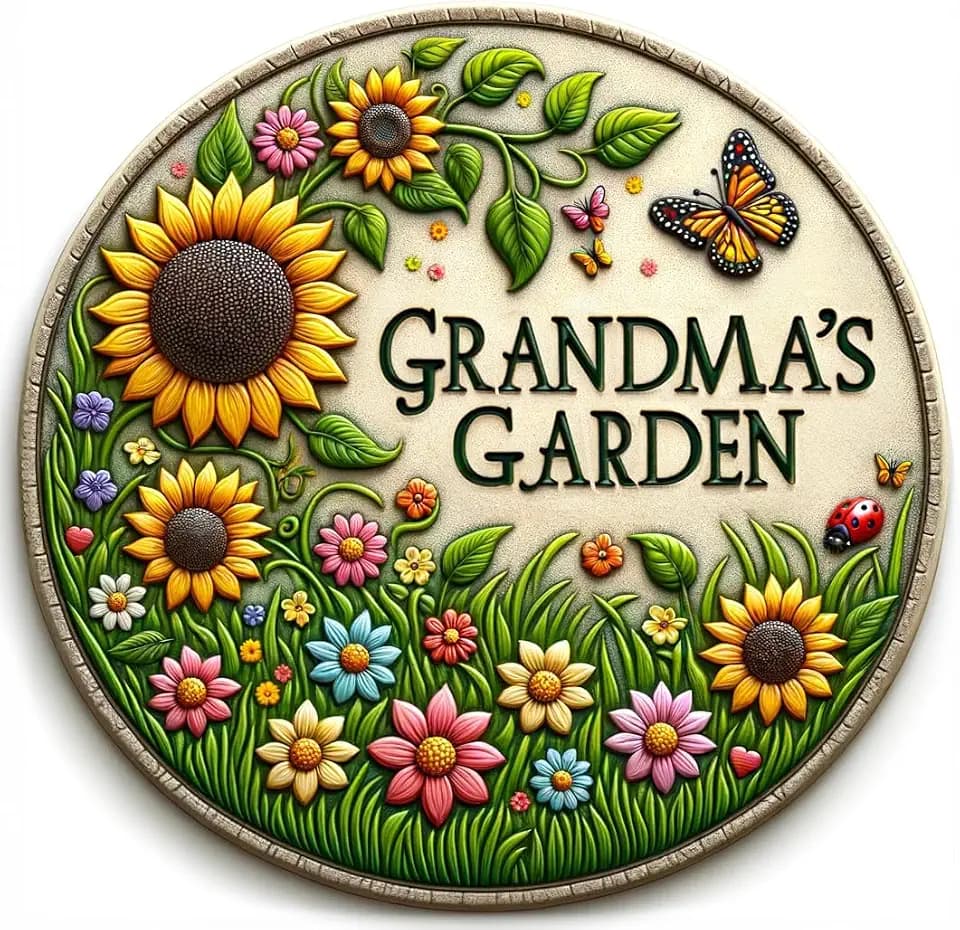 VEOJEIN Grandma's Garden Stepping Stone 9.45’ Durable Garden Décor with 3D Hand-Painted Sunflower Design – Gift for Grandma, Mom, Wife, Mother’s Day, Christmas, Birthdays