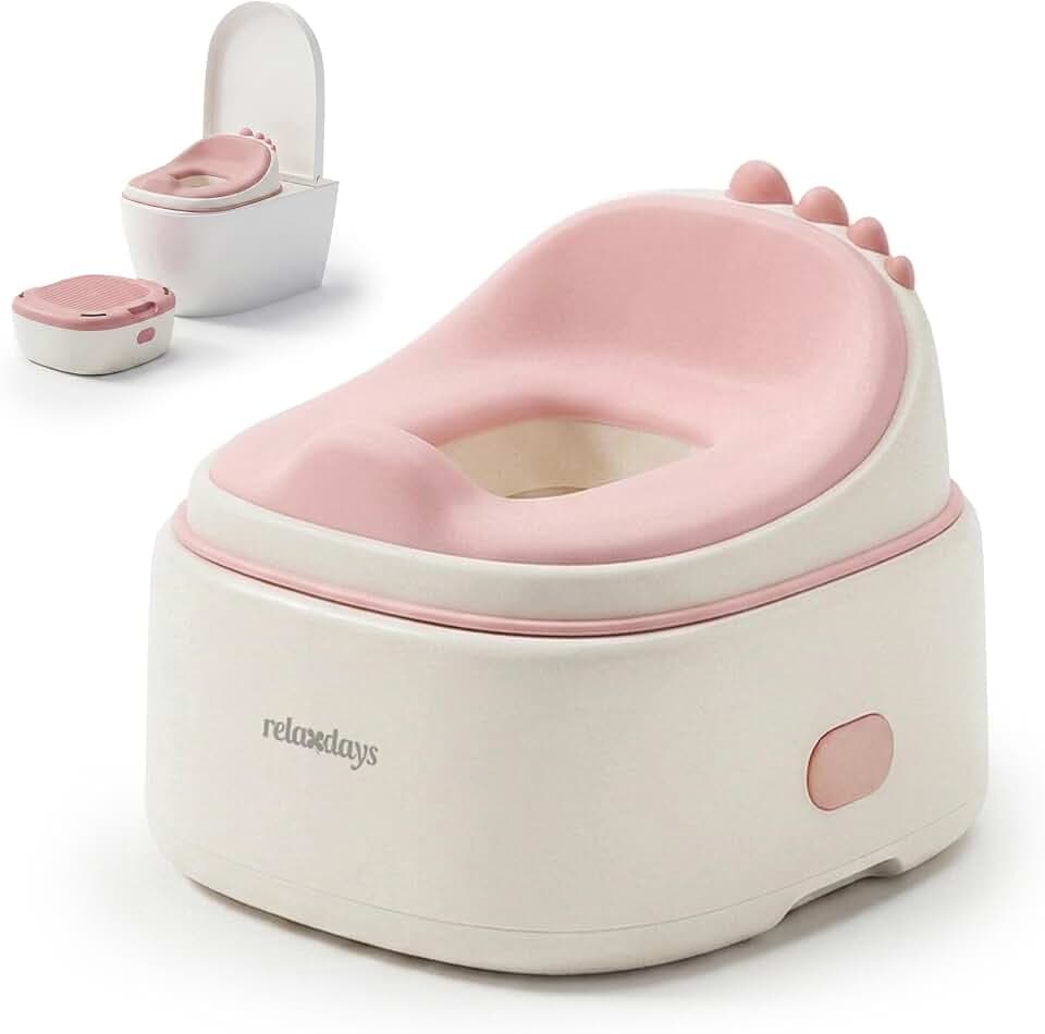 Relaxdays Töpfchen 4-in-1, Dino, Kindertoilette Deckel, HBT: 30x36,5x33,5 cm, WC-Trainer, Aufsatz & Hocker, Reise, rosa