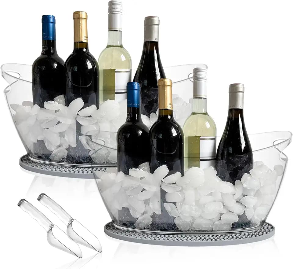 2 PCS Ice Bucket for Parties, Includes Bar Mat and Scoops(2-Pack), Acrylic Ice Buckets for Cocktail Bar, Clear Ice Buckets for Wine Champagne Beer Drinks(5.5L)