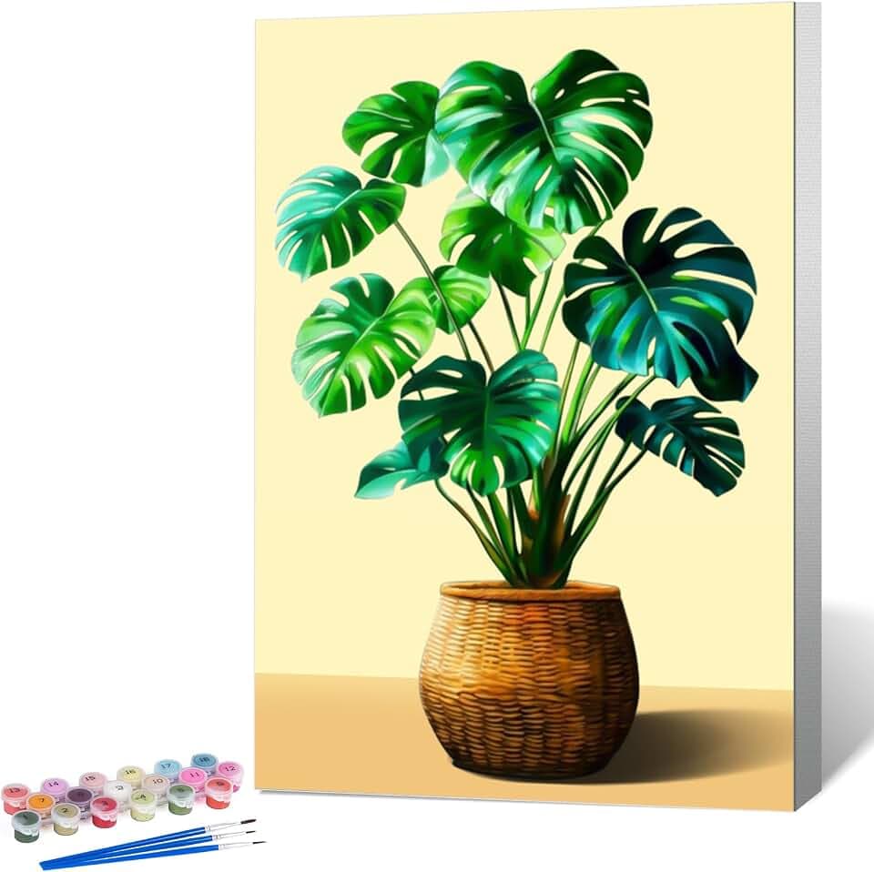 Framed Paint by Numbers Kit for Adults, Tropical Plant Decor 8x12 Inch