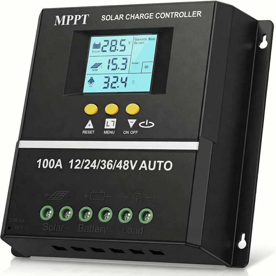 100A MPPT Laderegler, 100 A Solar BatterieController, 12/24/36/48 VBlei Säure und Lithium Batterien LCD-Display Überladeschutz, wasserdichtes Design