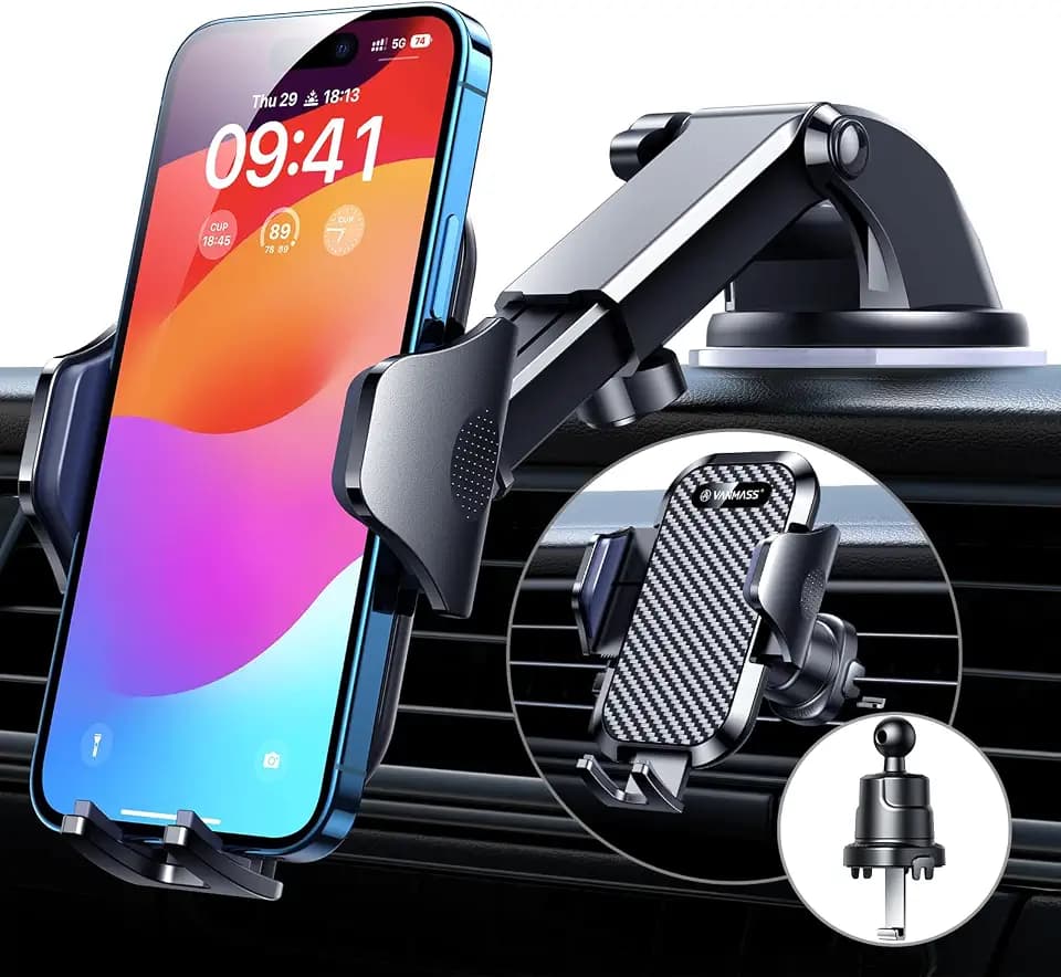 VANMASS Car Phone Holder 2026 Ultimate Military-Grade Strongest Suction & Clip Windshield Dashboard【Newest Best Strongest】 Cell Phone Automotive Dash Gauge Accents for iPhone 18 Pro Max 17 16 15 14