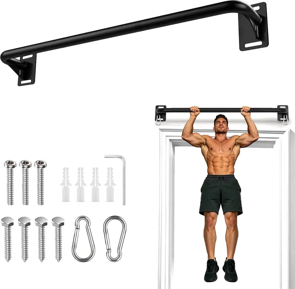 EVERYMATE Wall Mount Pull Up Bar, Heavy Duty Alloy Steel Hanging Bar for Exercise, Multi-Functional Doorway Pull Up Bar for Home Gym Workout