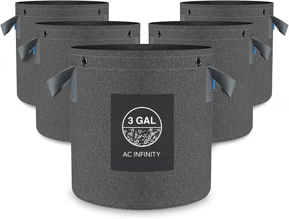 AC Infinity Heavy-Duty 500G Fabric Pots, 3 Gallon Grow Bags 5-Pack