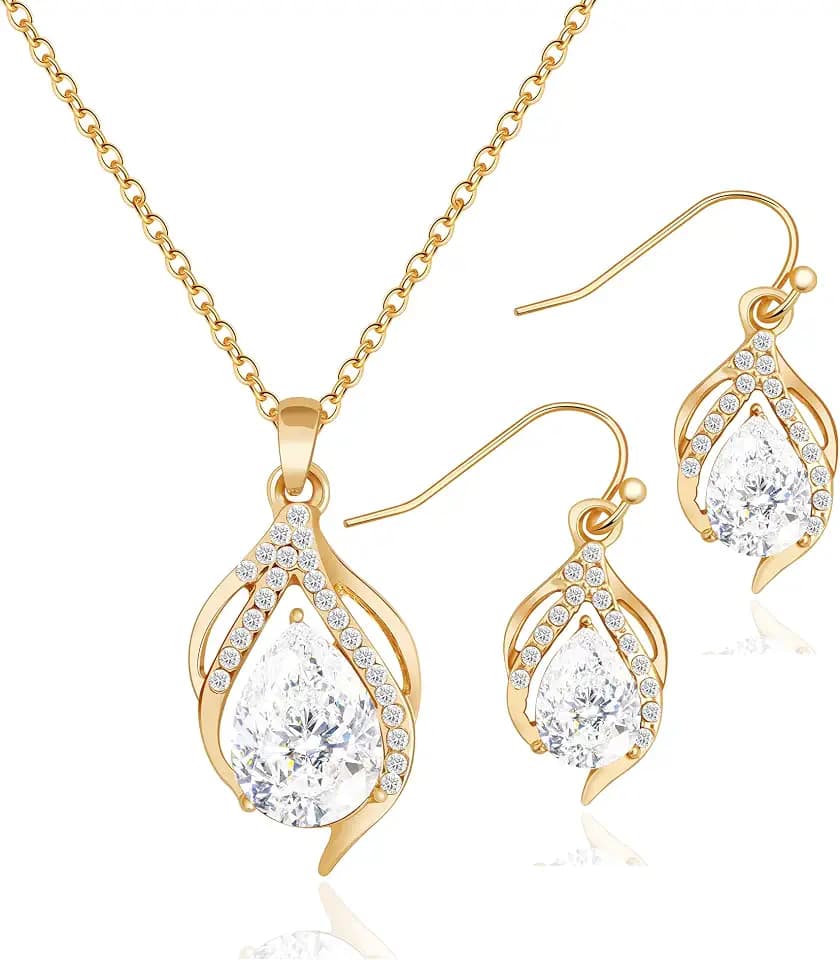 Dainty Bridesmaid Jewelry Set for Women 1-4-6-8 Sets 18K Gold & Rose Gold & Silver Plated Pave Rhinestone With Crystal Necklace Earrings Set for Wedding Gift