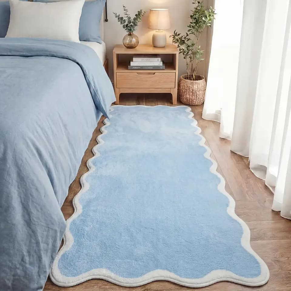 Drydiet Blue Scalloped Area Runner Rugs 2 x 6 ft