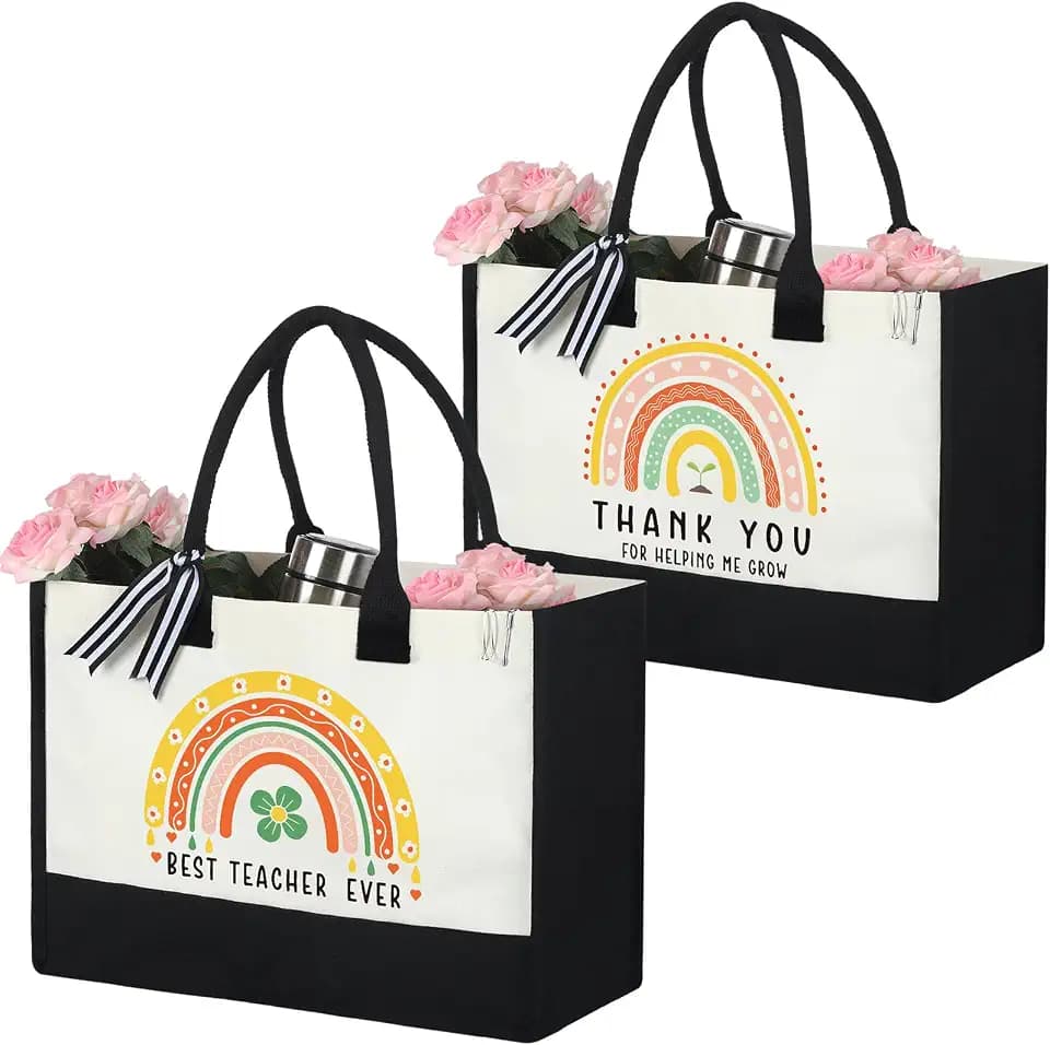 Panelee 2 Pcs Teacher Canvas Tote Bag Gift