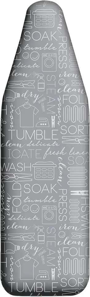 Laundry 360 Ironing Board Cover with Pad Grey Color | Elastic Edge Hook Loop Fasteners | Scorch Resistant Cotton Surface | Complete Replacement Set