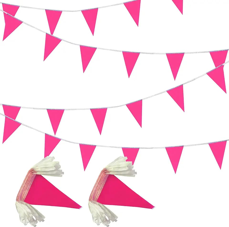 100 Feet Pink Pennant Banners Flags String Hanging Triangle Bunting Flags,Party Decorations for Grand Opening,Kids Birthday,Carnival,60 PCS