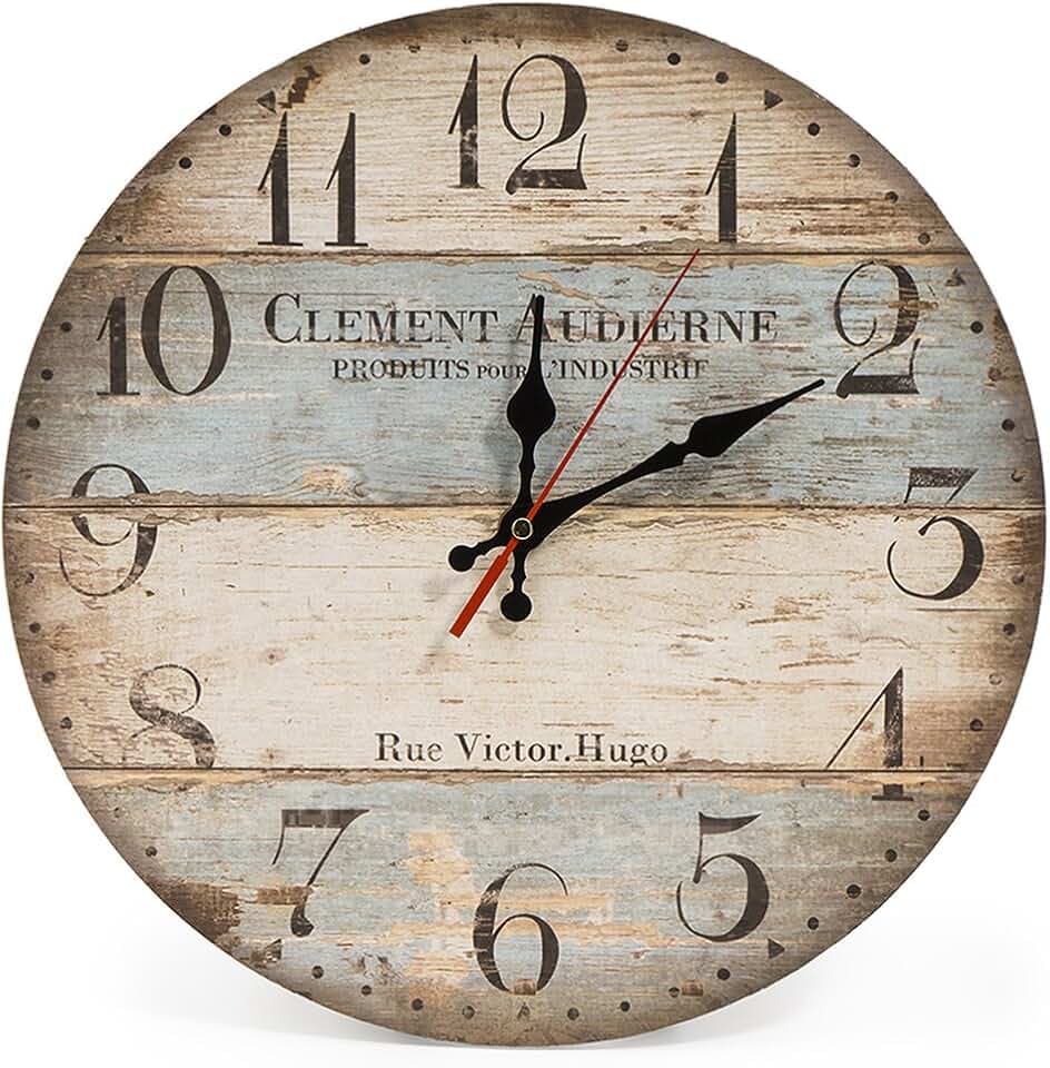 12 Zoll/30CM Holz Wanduhr/Küchenuhr im Landhausstil Stille Nicht-tickende für die Küche,Home Office, Wohnzimmer und Schlafzimmer (Victor Hugo)